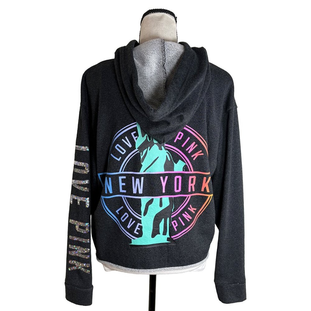 Victoria’s Secret PINK New York Hoodie | Glitter Logo & Metallic Thread | Size M